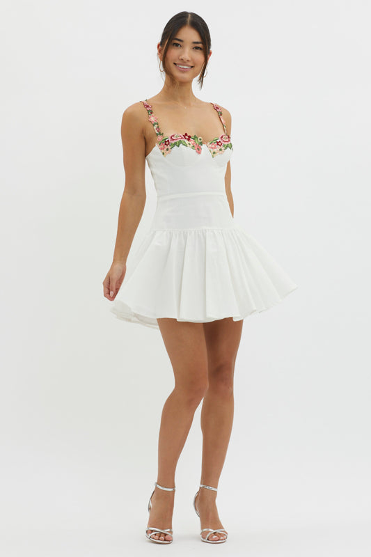 Juliette Floral Applique Trim Mini Dress Juliette Floral Applique Trim Mini Dress