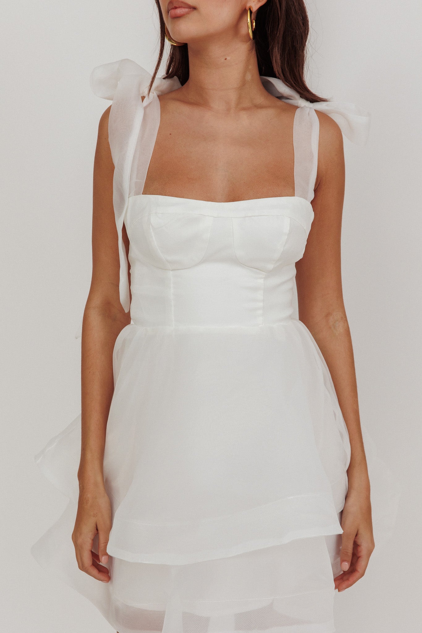 Square Neck Organza Mini Dress