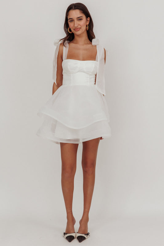 Square Neck Organza Mini Dress