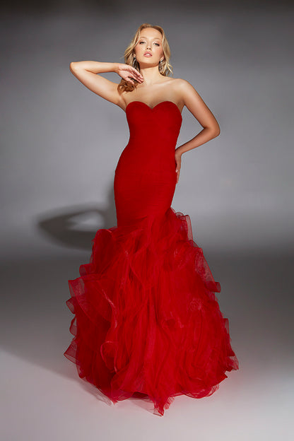 alyce designs red dress 1980's Red Beaded Sequined Party Dress Mermaid Hem by Alyce Designs