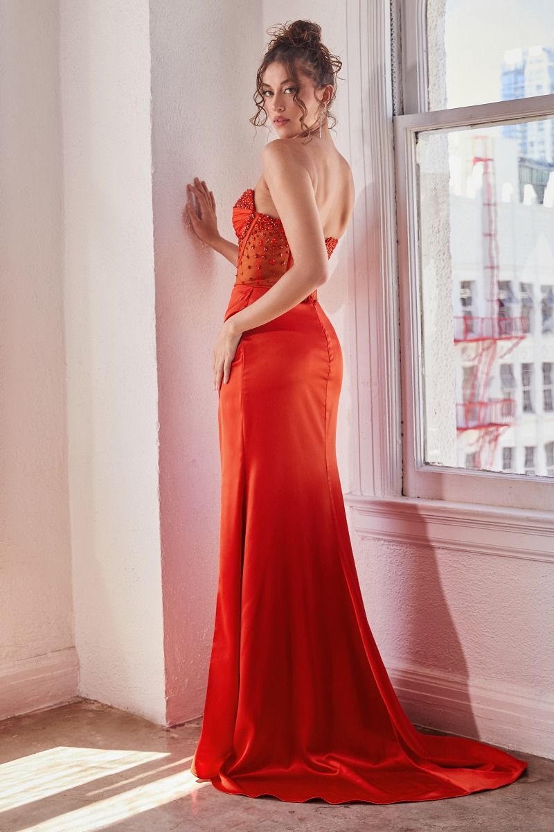 beaded-corset strapless long prom dress cd295 Elegant Beaded Corset Satin Prom Dress_LD CD295