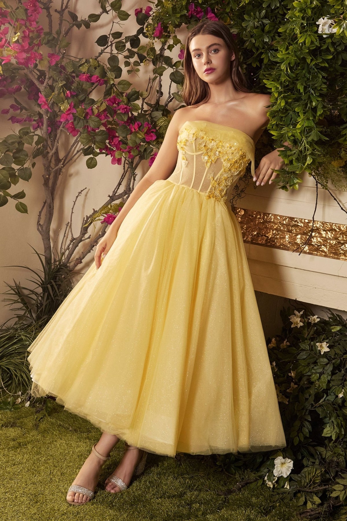 yellow tea length dress A1055 Color:BLUE LIGHT rtw 2023 02 spring 1 Halter Sleeves Winter Dresses from Luxe